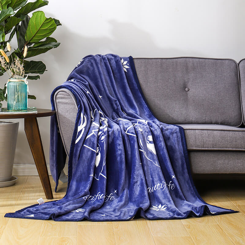 RKS-0030 Snow Design Blue Printed Throw Blanket Super Soft King Size