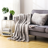 RKS-0037 Grey Fuzzy Faux Fur Chinchilla Long Blush Throw Blanket With Cushion From Manufacturer