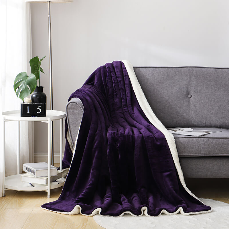 RKS-0032 Bottom Price Purple Flannel Sherpa Throw Blanket
