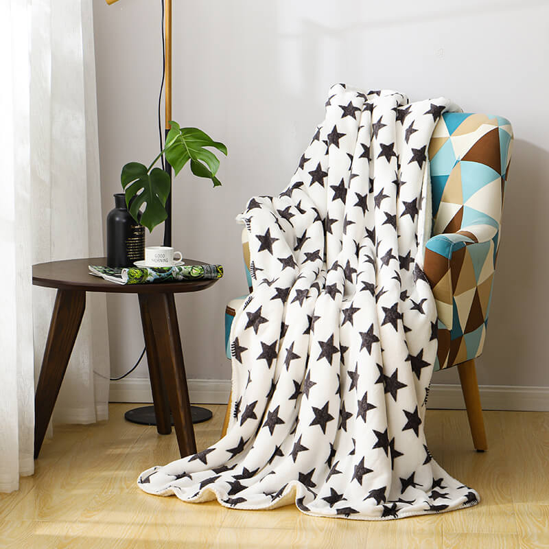 RKS-0156 Printed Star Blankets Thick Coral Sherpa Throw Blanket