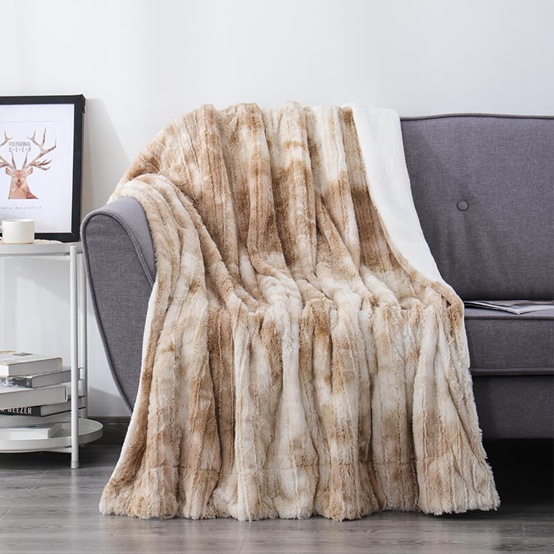 RKS-0297 Ruikasi Dyed Faux Fur Blanket Warm Brushed Fake Animal Fur Sherpa  Blanket