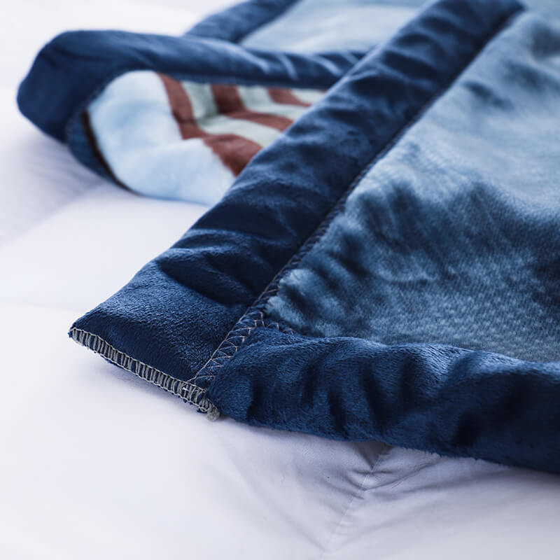 RKS-0325 Custom Blue Stripe Printed Adults Blanket Super Soft Warm Bed Mink Raschel Blankets for Winter