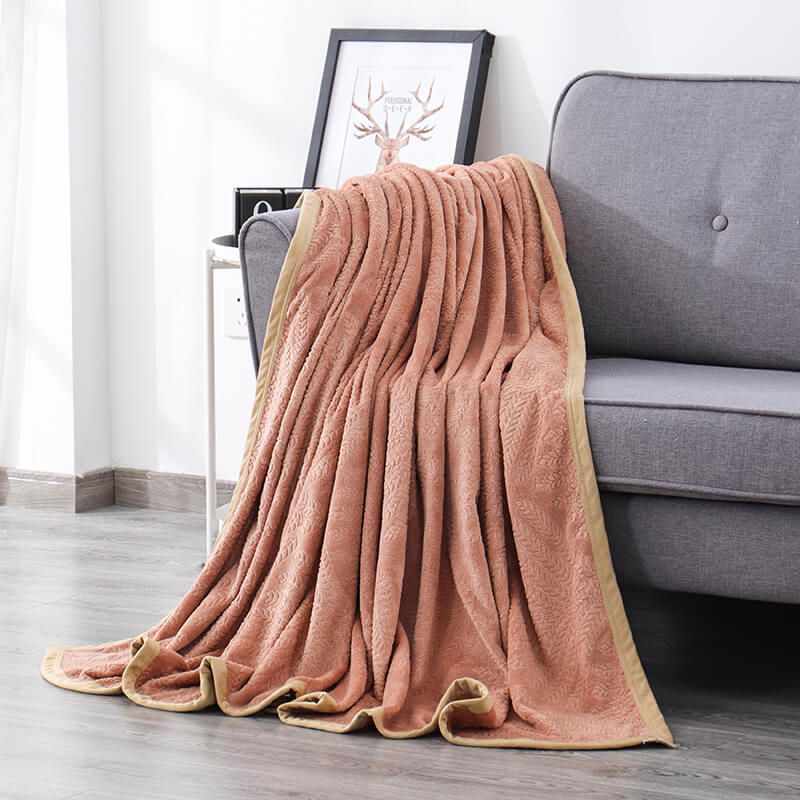 RKS-0335 Classical Solid Embossed WheatPattern Fleece Throw Blanket for Sofa And Bed