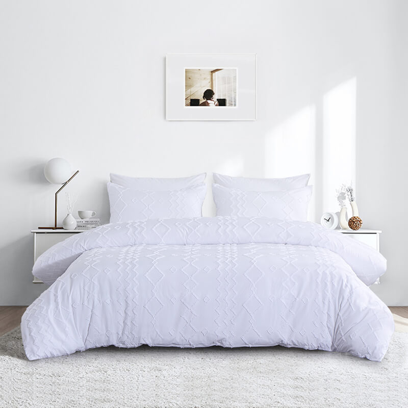 RUIKASI RKSB-0295 Popular Luxury White Rhombus Weave Jacquard Design Bed Sets Duvet Cover Set
