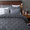 RUIKASI RKSDV-0378 3 Piece Grey Pinch Pleat Embroidery Microfiber Bedding with 2 Pillowcases Quilt Cover Set