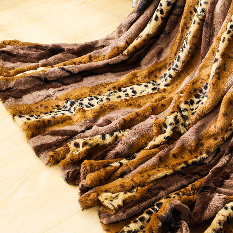 RKS-0085 Tapestry Leopard Soft and Comfortable Faux Fur Fleece Plush Throw Blankets