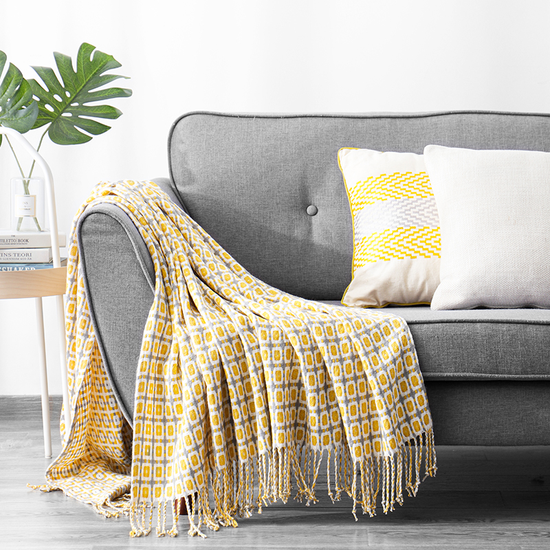 RKS-0367 Walf Checks 100% Acrylic Sofa Throw Thread Blanket